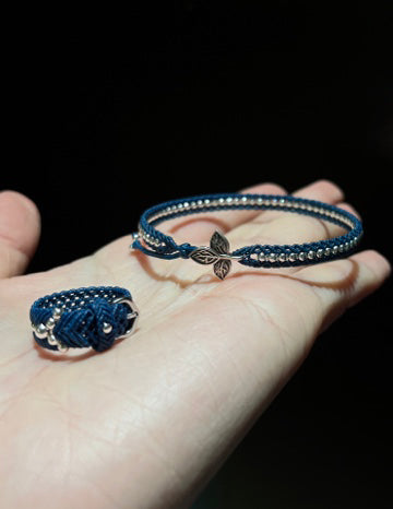 Leaf Design Handwoven Ring Bracelet Luck Cord Knotting Craft set